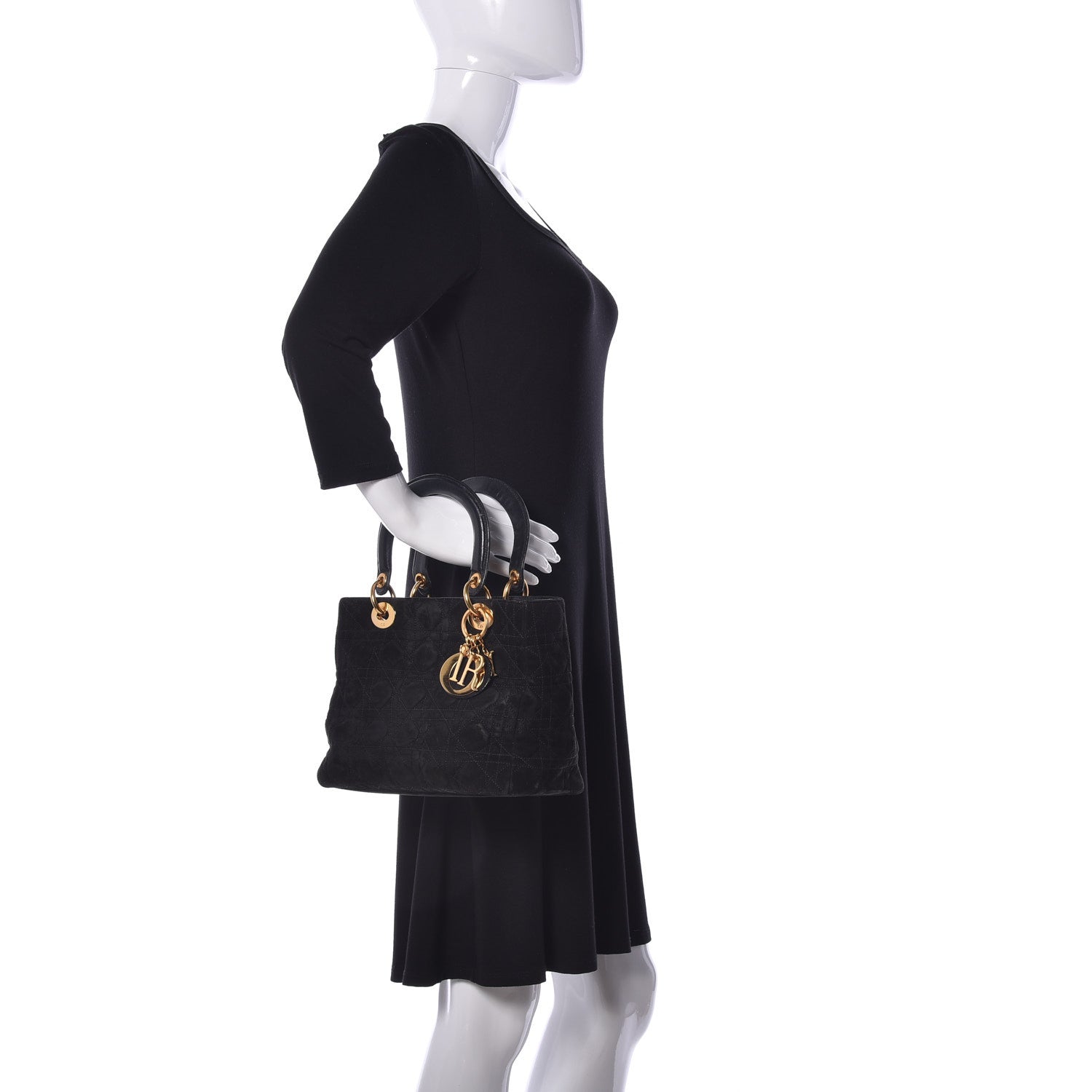 Christian Dior Suede Cannage Medium Lady Dior Black 2 of 17
