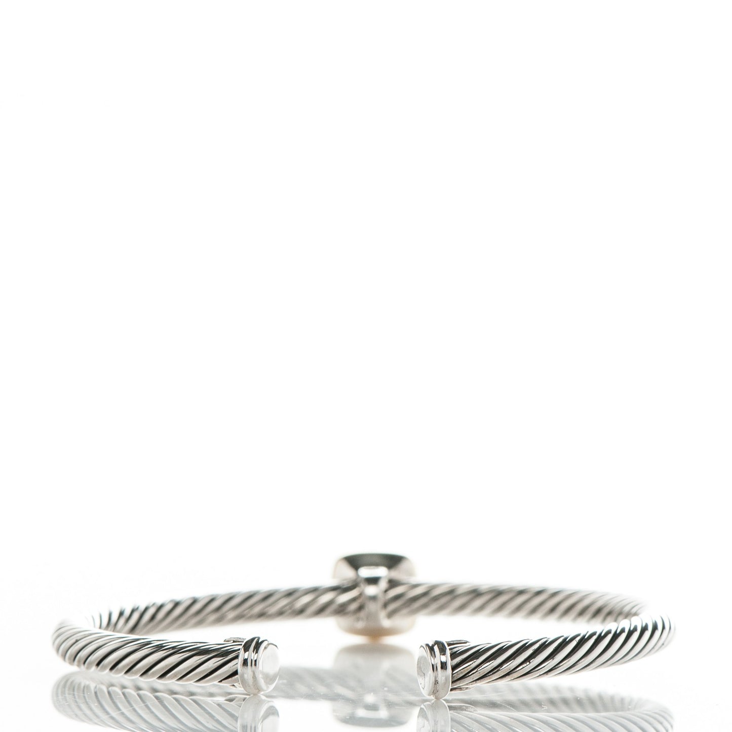 Sterling Silver 18K Yellow Gold Diamond 4mm Noblesse Cable Bracelet