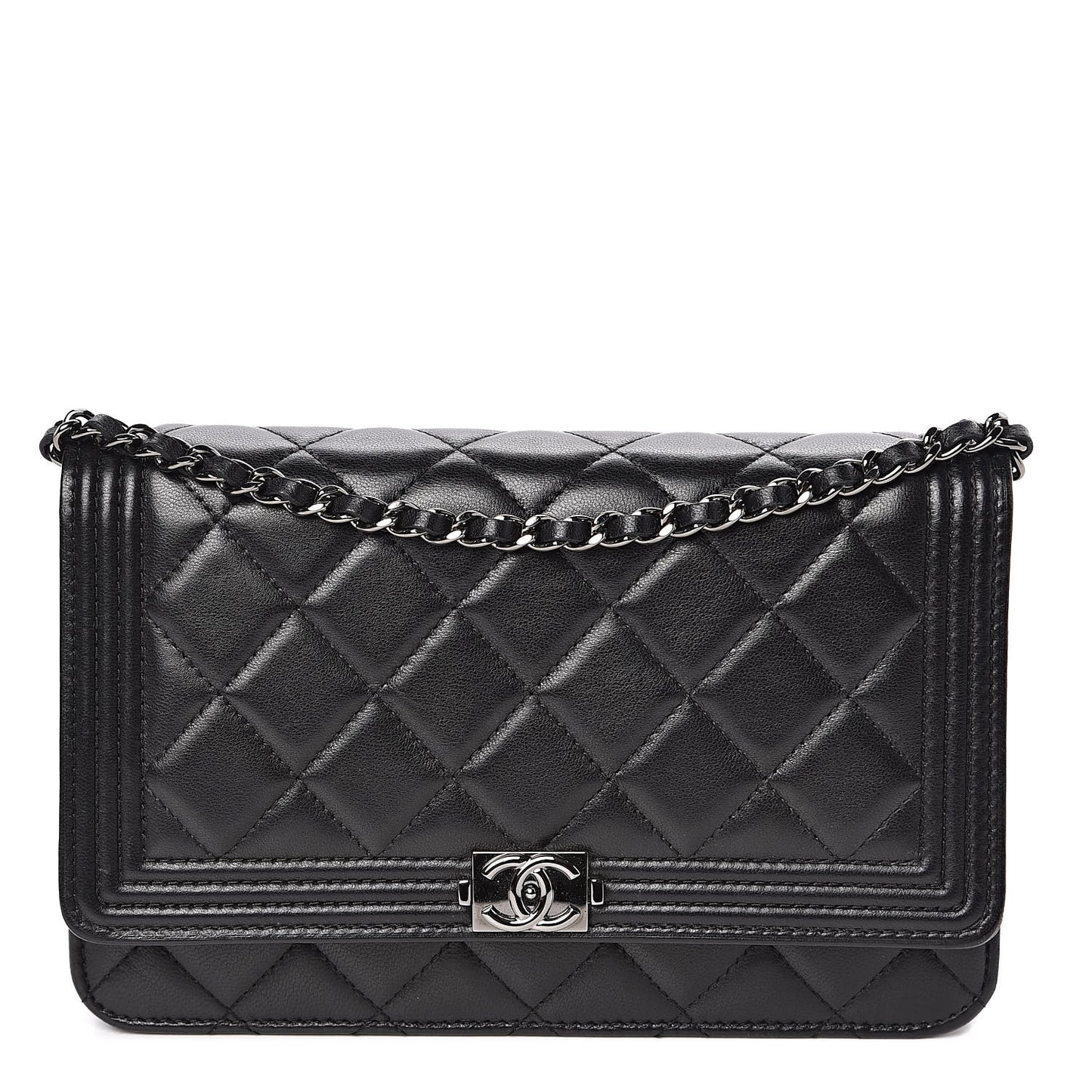 Lambskin Quilted Boy Wallet On Chain WOC Black