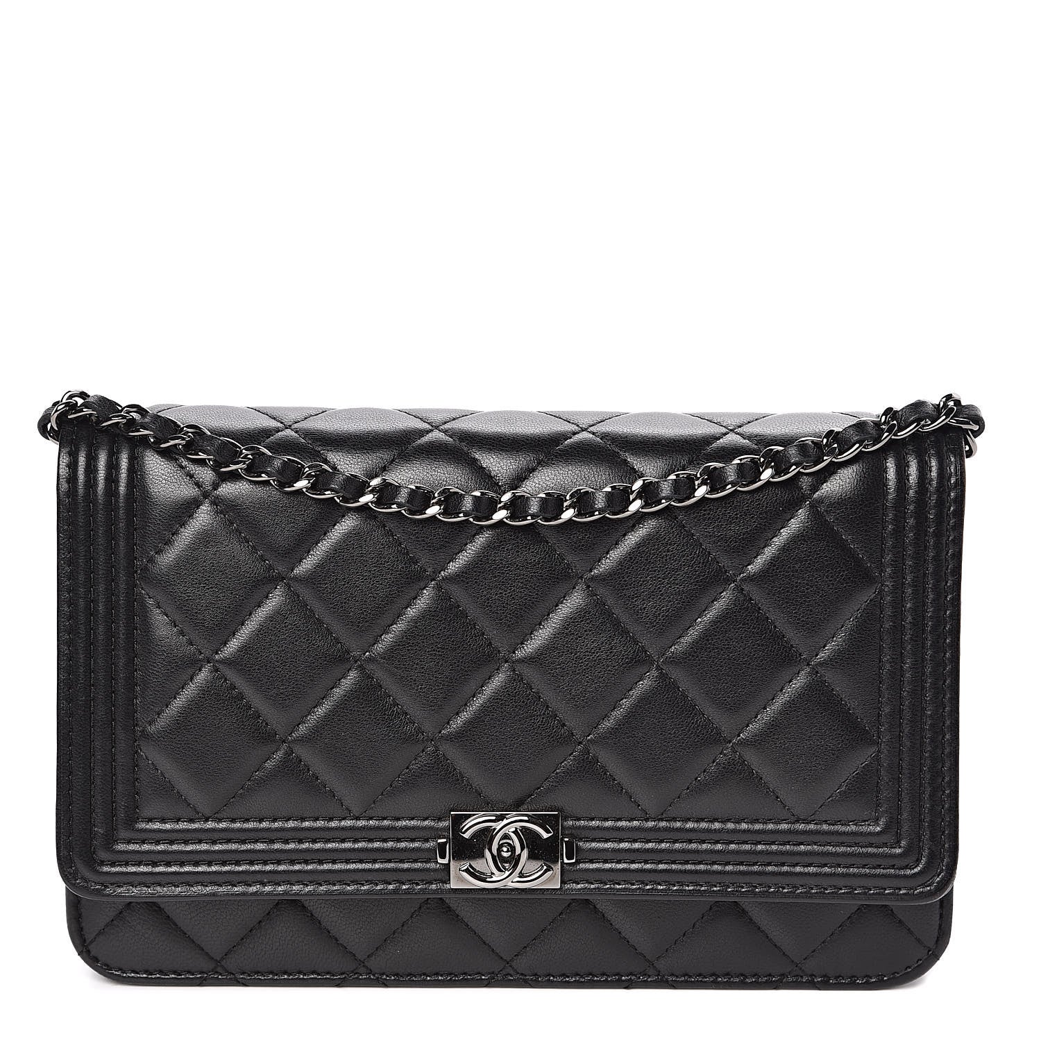 Chanel Lambskin Quilted Boy Wallet On Chain WOC Black 1 of 13