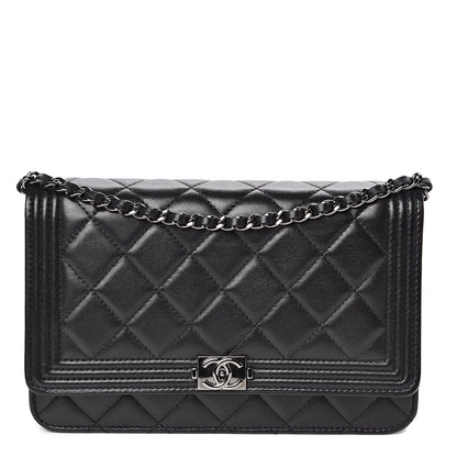 Chanel Lambskin Quilted Boy Wallet On Chain WOC Black 1 of 13