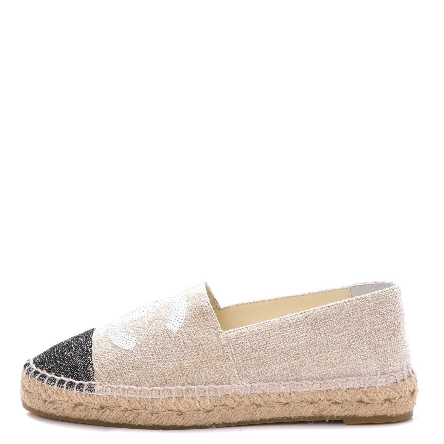 Chanel Toile Sequin CC Espadrilles 37 Beige Black 1 of 18