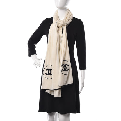 Chanel Cashmere Silk CC Scarf Black White 2 of 4