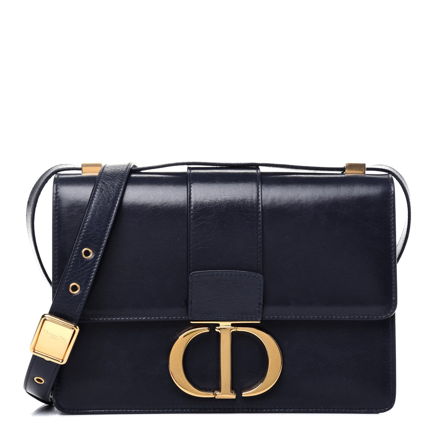 Shiny Crinkled Lambskin 30 Montaigne Flap Bag Indigo