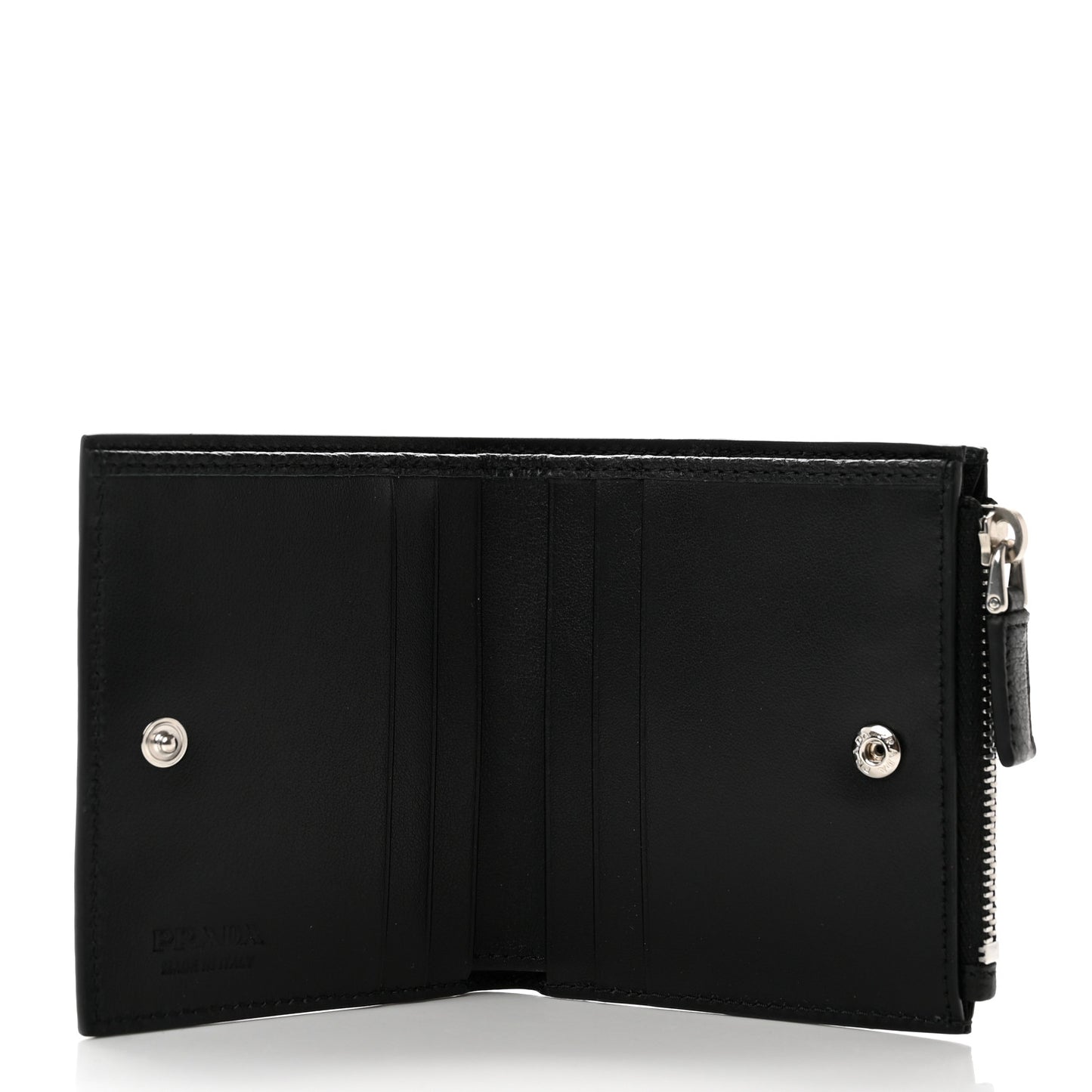 Vitello Daino Compact Bi-Fold Zip Wallet Black