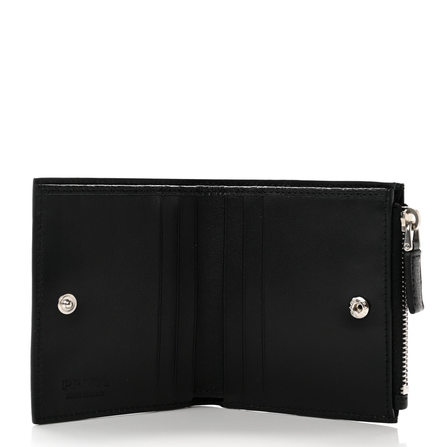 Prada Vitello Daino Compact Bi-Fold Zip Wallet Black 5 of 7