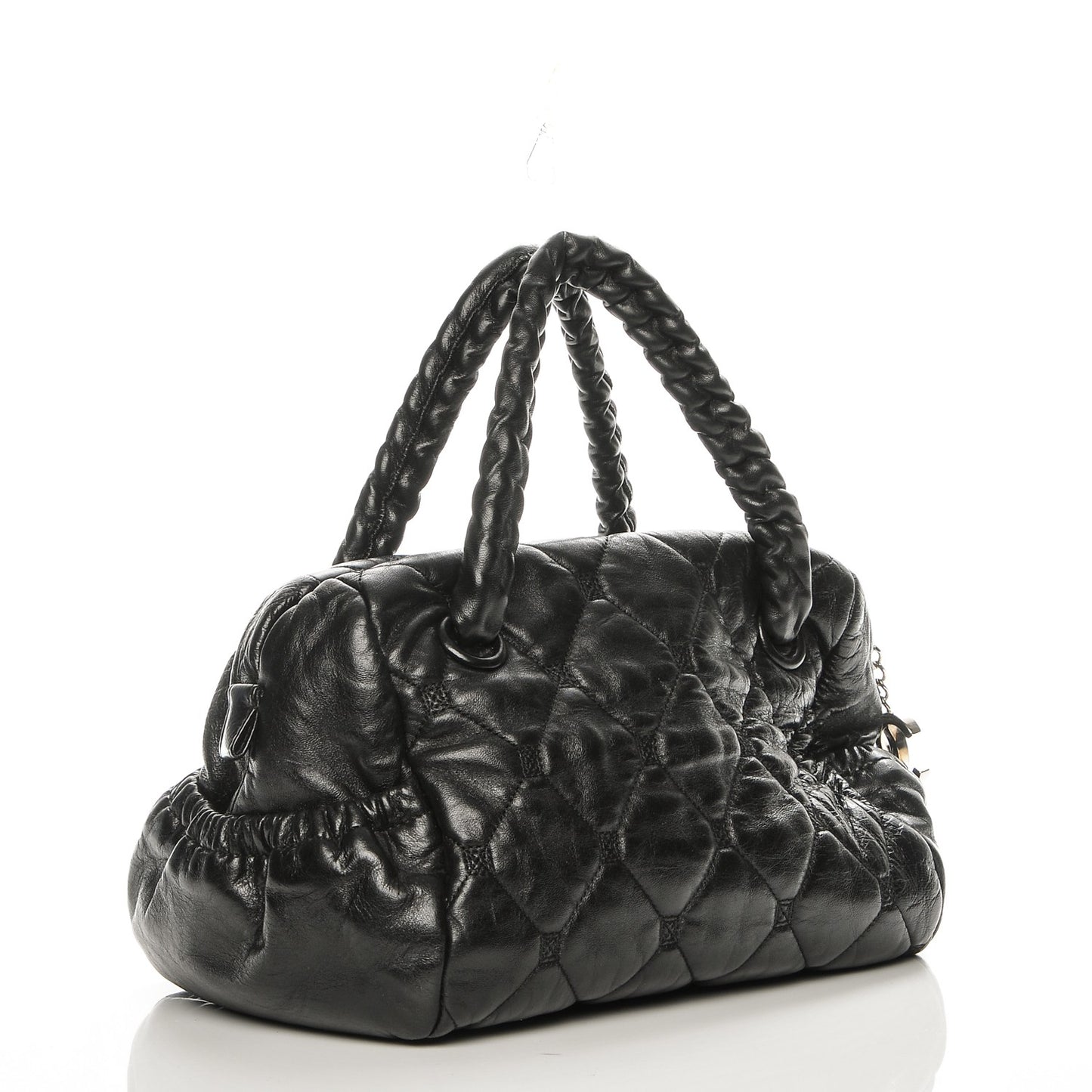 Lambskin Quilted Hidden Chain Bowler Black