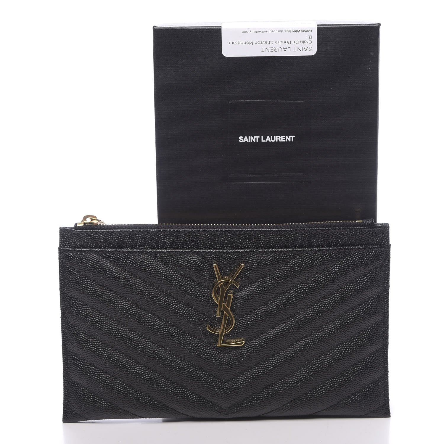 Saint Laurent Grain De Poudre Chevron Monogram Bill Pouch Black 7 of 7