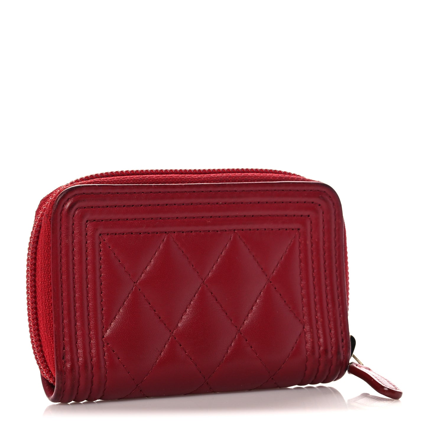 Lambskin Quilted Boy Zip Around Coin Purse Wallet Red