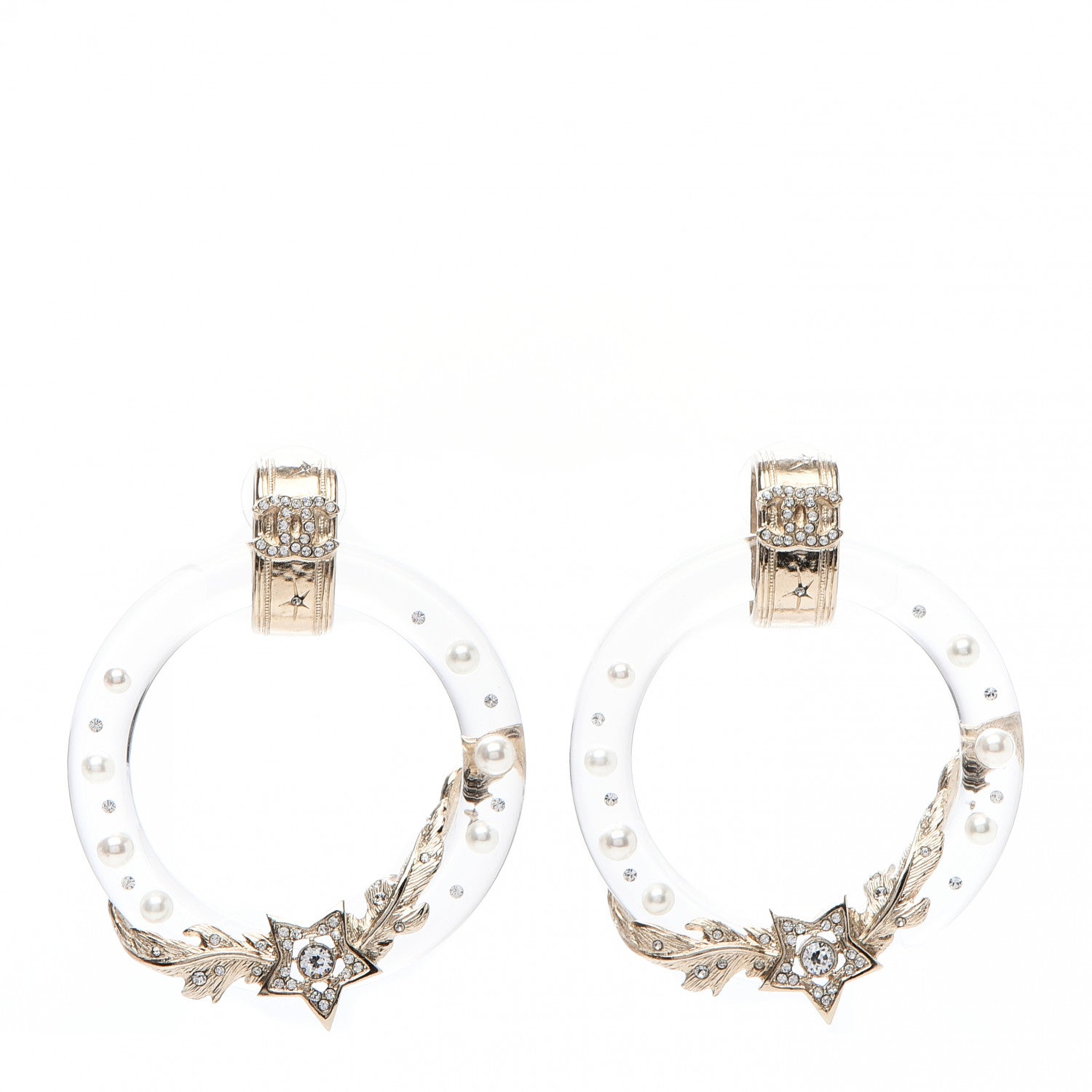 Chanel Acrylic Crystal Pearl CC Earrings Gold 1 of 5