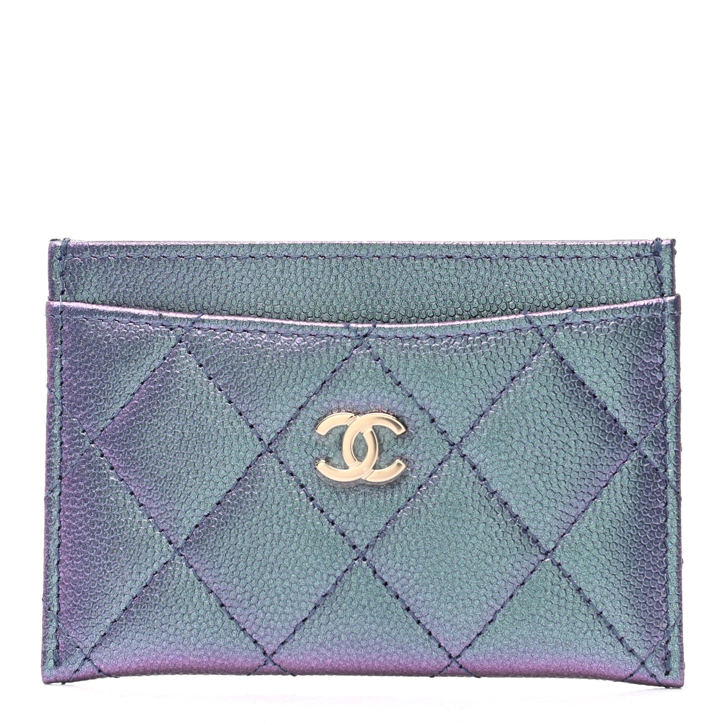 Iridescent Caviar Quilted Card Holder Dark Blue