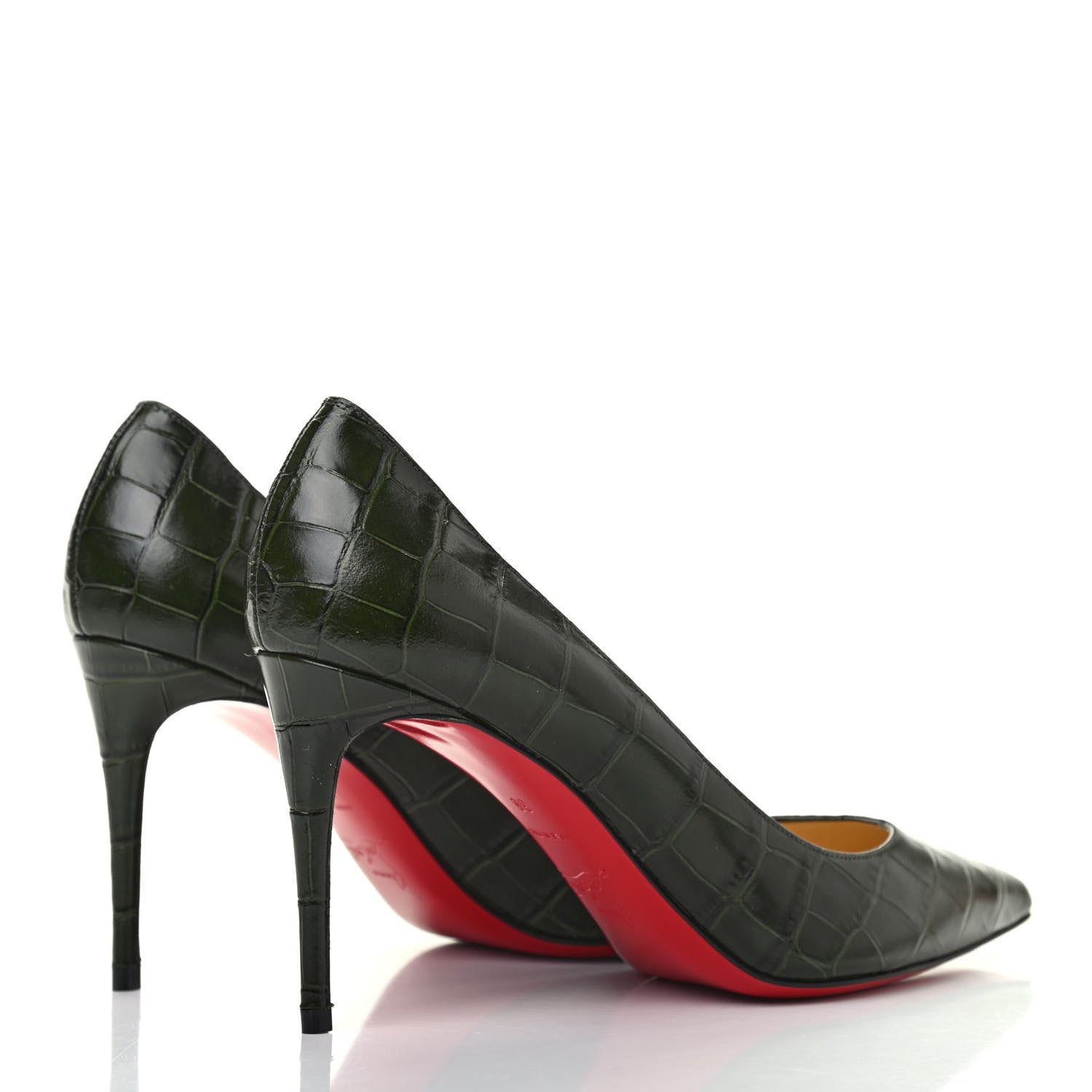 Christian Louboutin Calfskin Crocodile Embossed Kate 85 Pumps 38 Forest Night 3 of 5