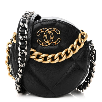 Chanel Lambskin Quilted Chanel 19 Round Clutch With Chain Black 1 of 9