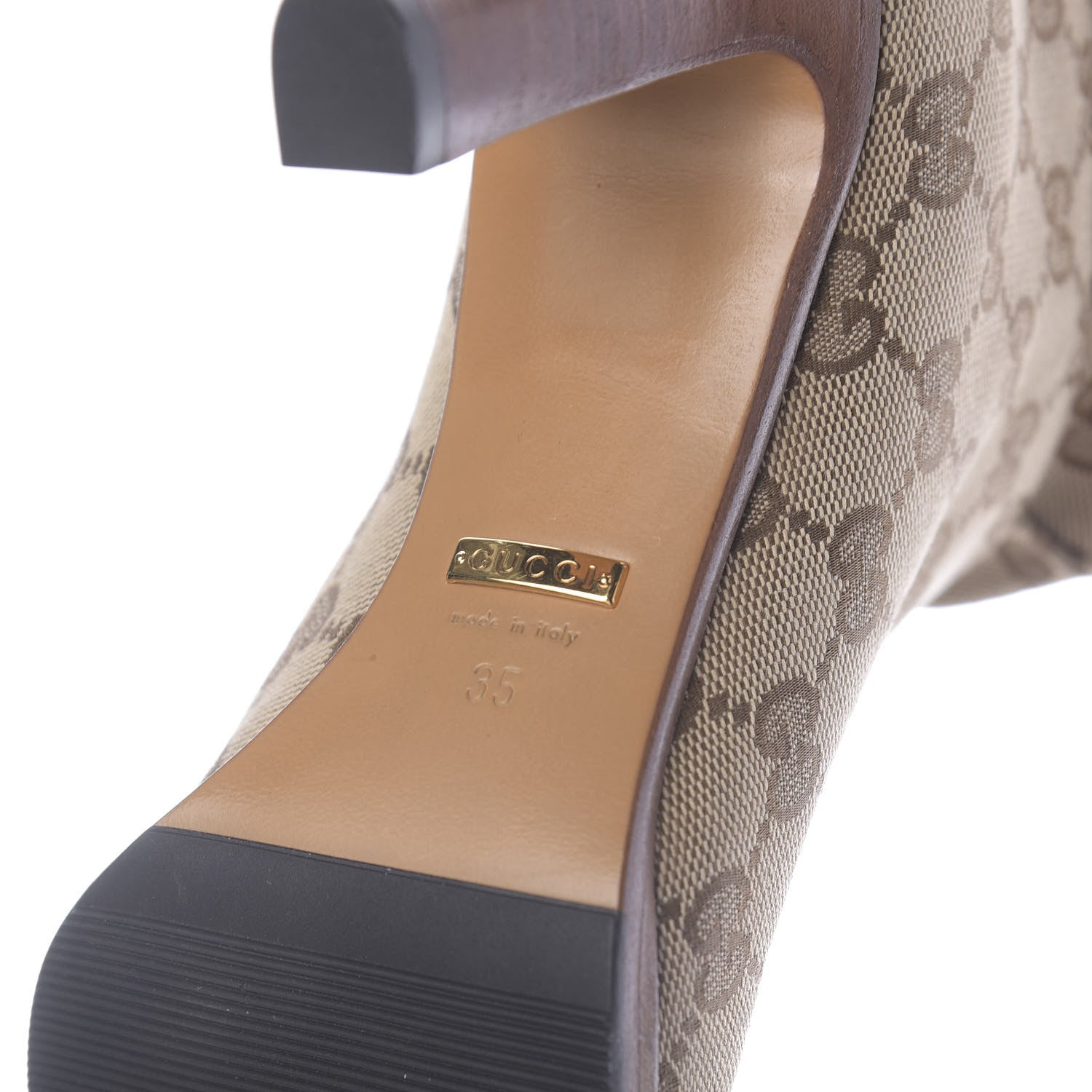 Gucci Monogram Lisa Mid Heel Boots 35 Beige Ebony 7 of 9