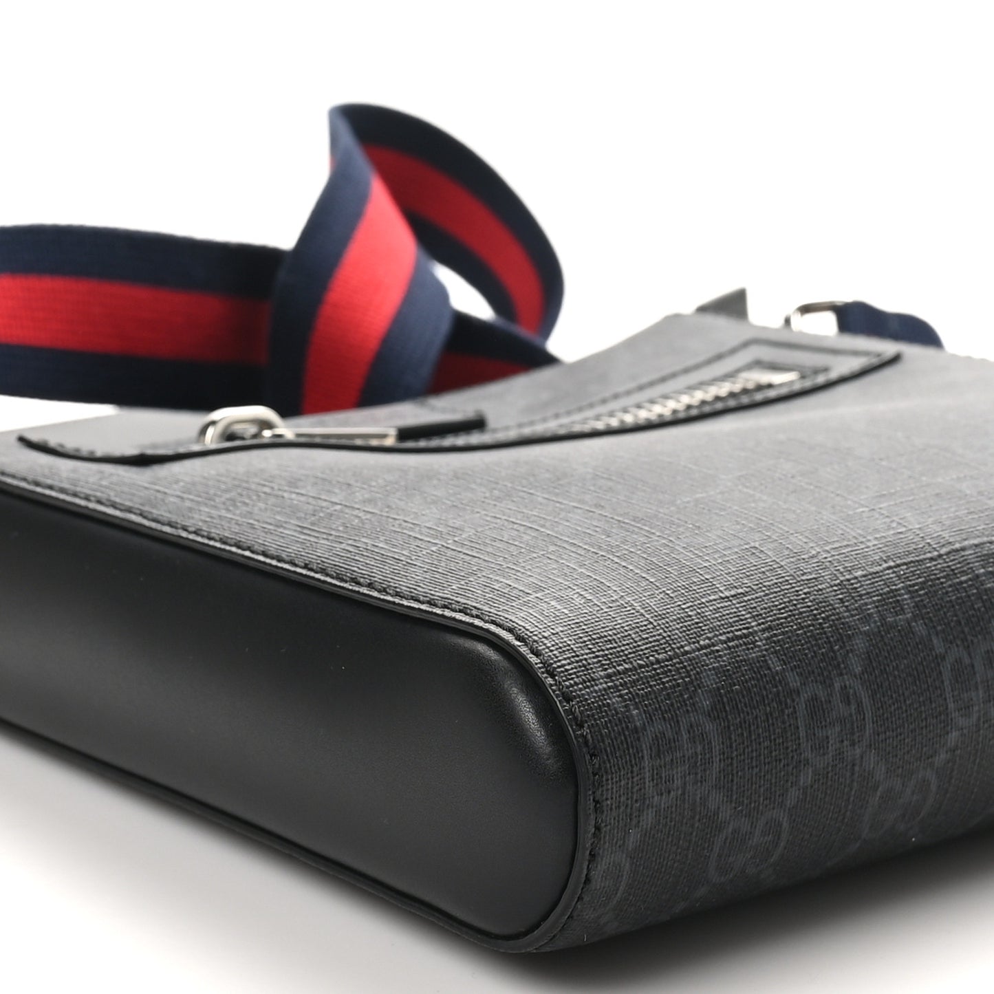 GG Supreme Monogram Web Small Flat Messenger Bag Black Grey