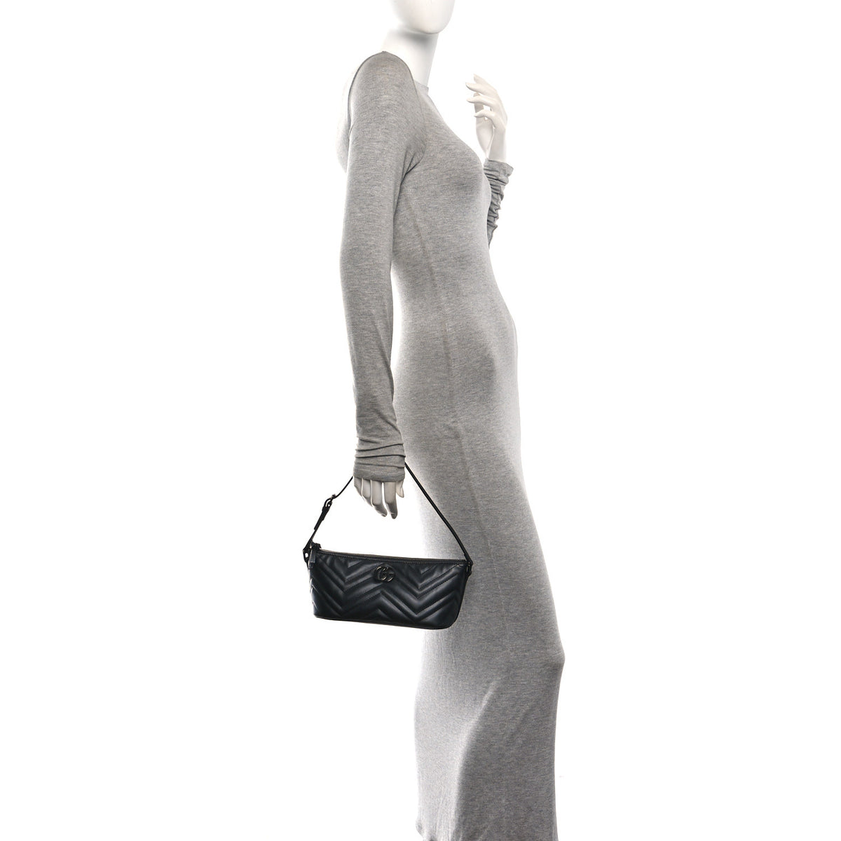 Calfskin Matelasse Chevron Monochrome GG Marmont Sling Shoulder Bag Black