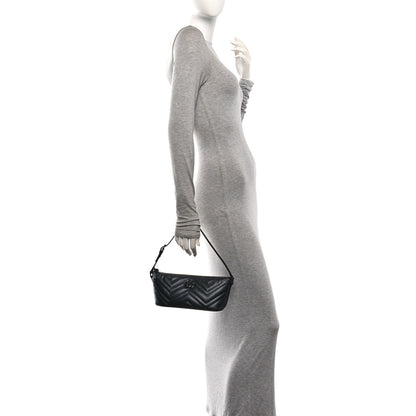 Gucci Calfskin Matelasse Chevron Monochrome GG Marmont Sling Shoulder Bag Black 2 of 10