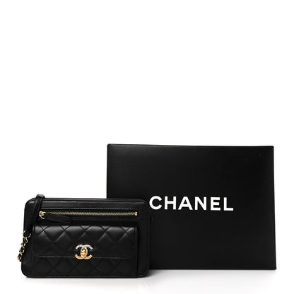 Chanel Lambskin Quilted Front Pocket Clutch With Chain Black 11 of 11