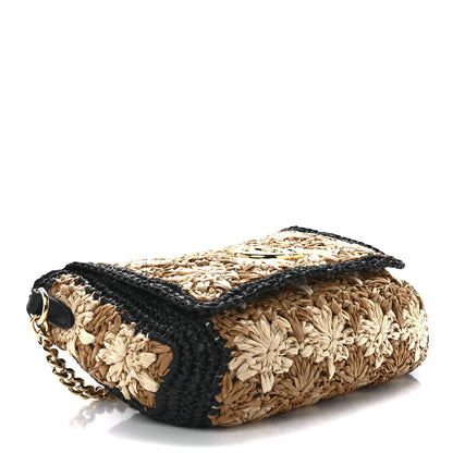 Gucci Raffia Azalea Calfskin Crochet Flower Small GG Marmont Shoulder Bag Natural Ecru Black 4 of 12