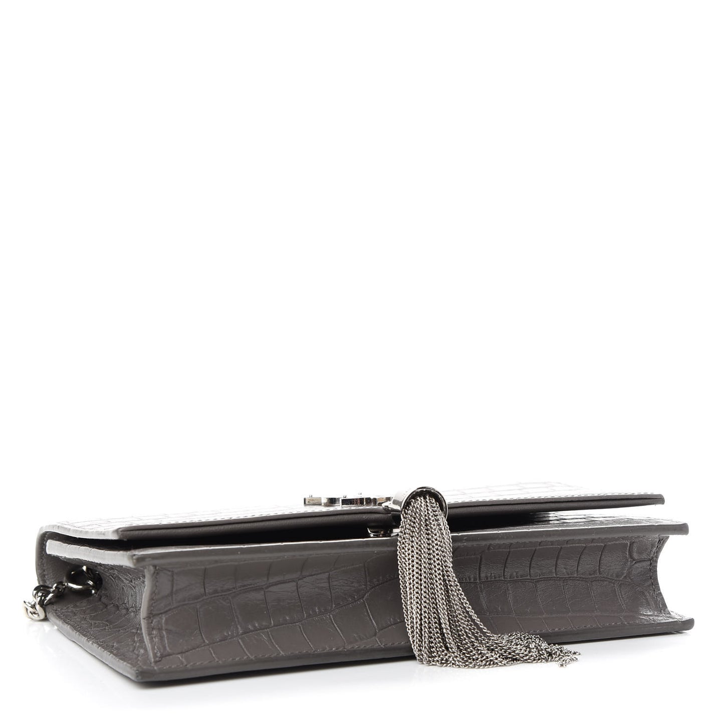 Calfskin Crocodile Embossed Kate Monogram Tassel Chain Wallet Fog