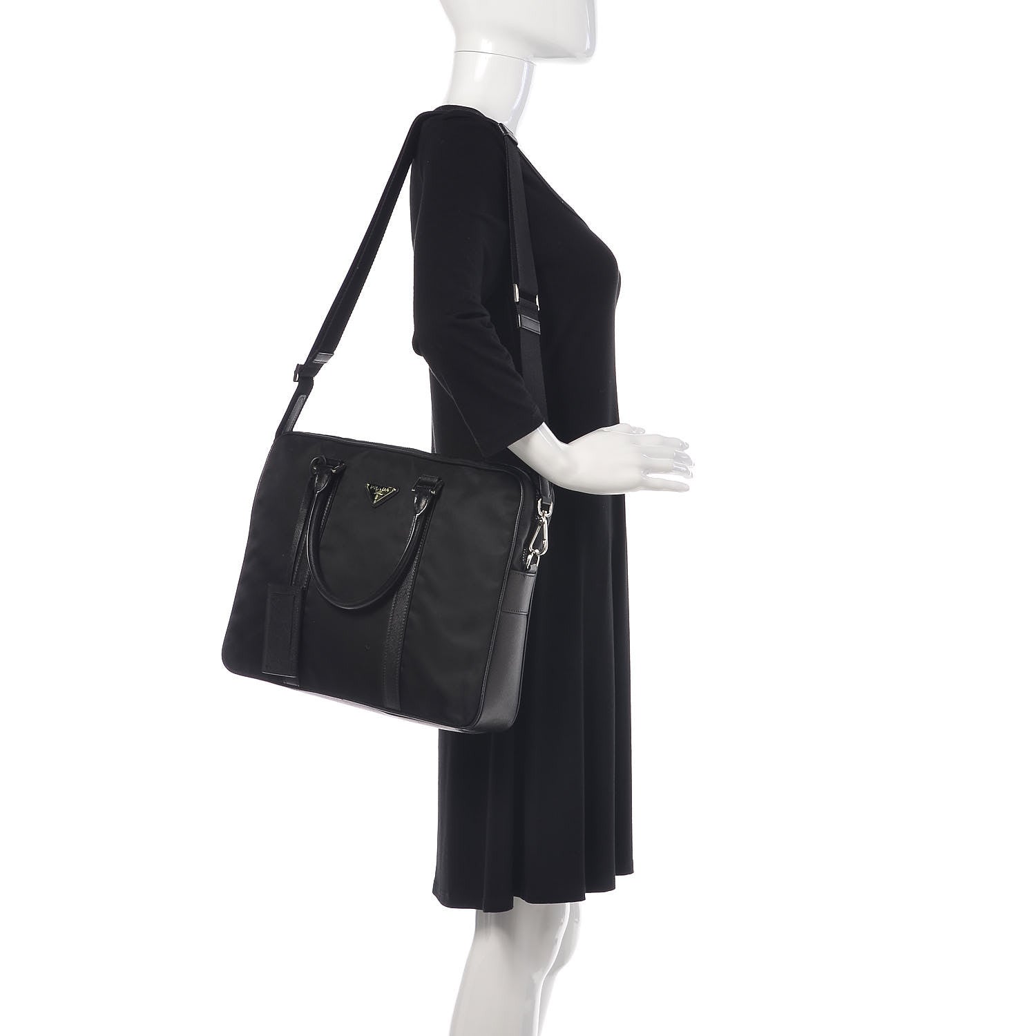 Prada Tessuto Nylon Saffiano Metal Triangle Logo Work Bag Black 2 of 12