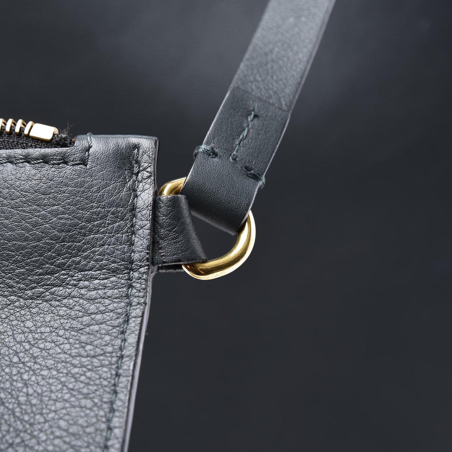 Calfskin Grommet Detail Tote Dark Emerald