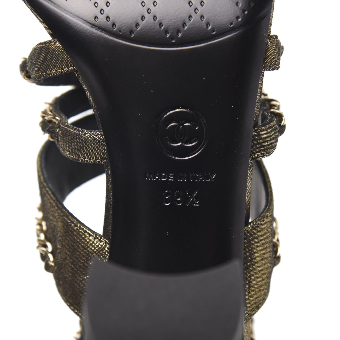 Metallic Fabric Gladiator Chain Sandals 39.5 Black Gold