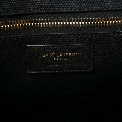 Saint Laurent Embroidered Cotton Linen Rive Gauche Noe Tote Black Beige 5 of 9