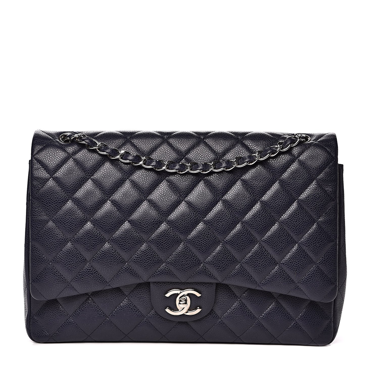 Caviar Quilted Maxi Double Flap Navy Blue