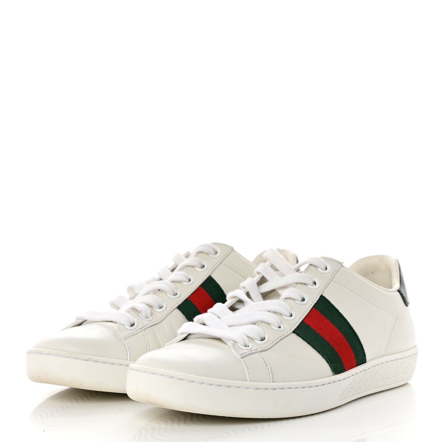 Gucci Calfskin Crocodile Web Womens Ace Sneakers 36 White Green 3 of 9