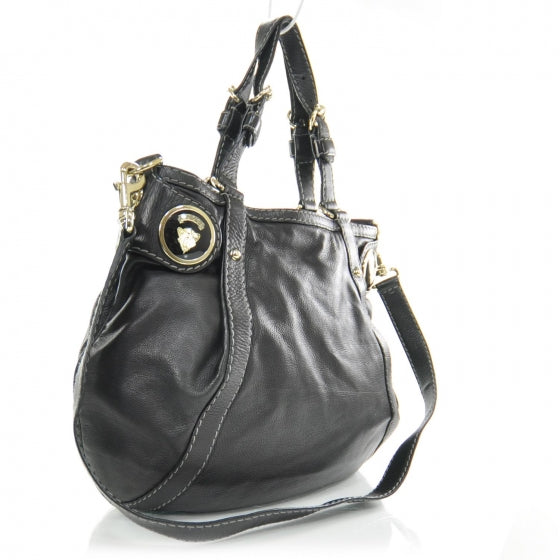 Leather Crest Boule Bag Black