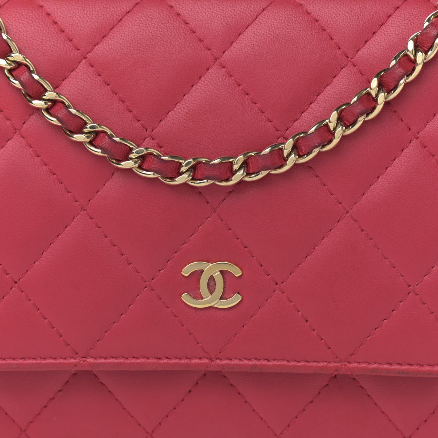 Lambskin Quilted Wallet On Chain WOC Dark Pink