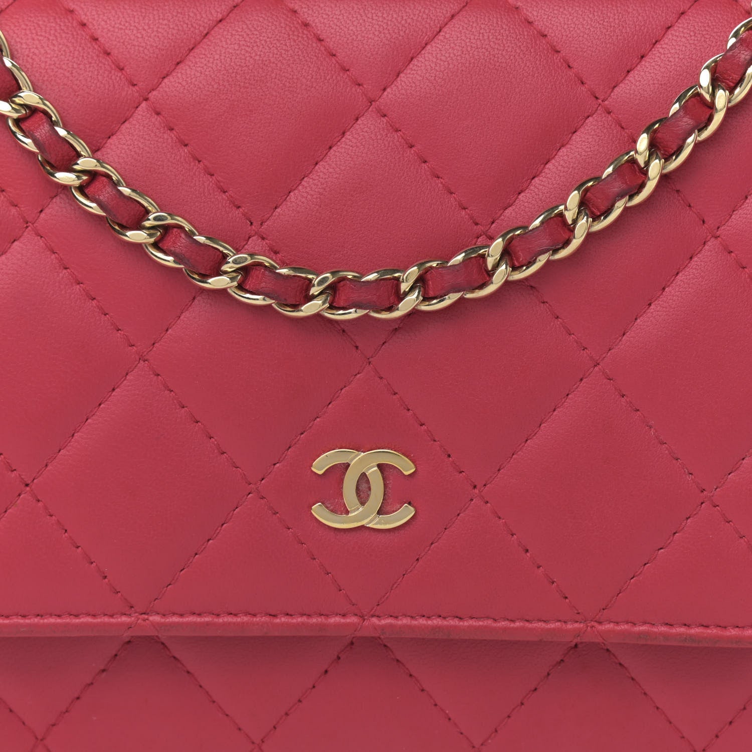 Chanel Lambskin Quilted Wallet On Chain WOC Dark Pink 8 of 15