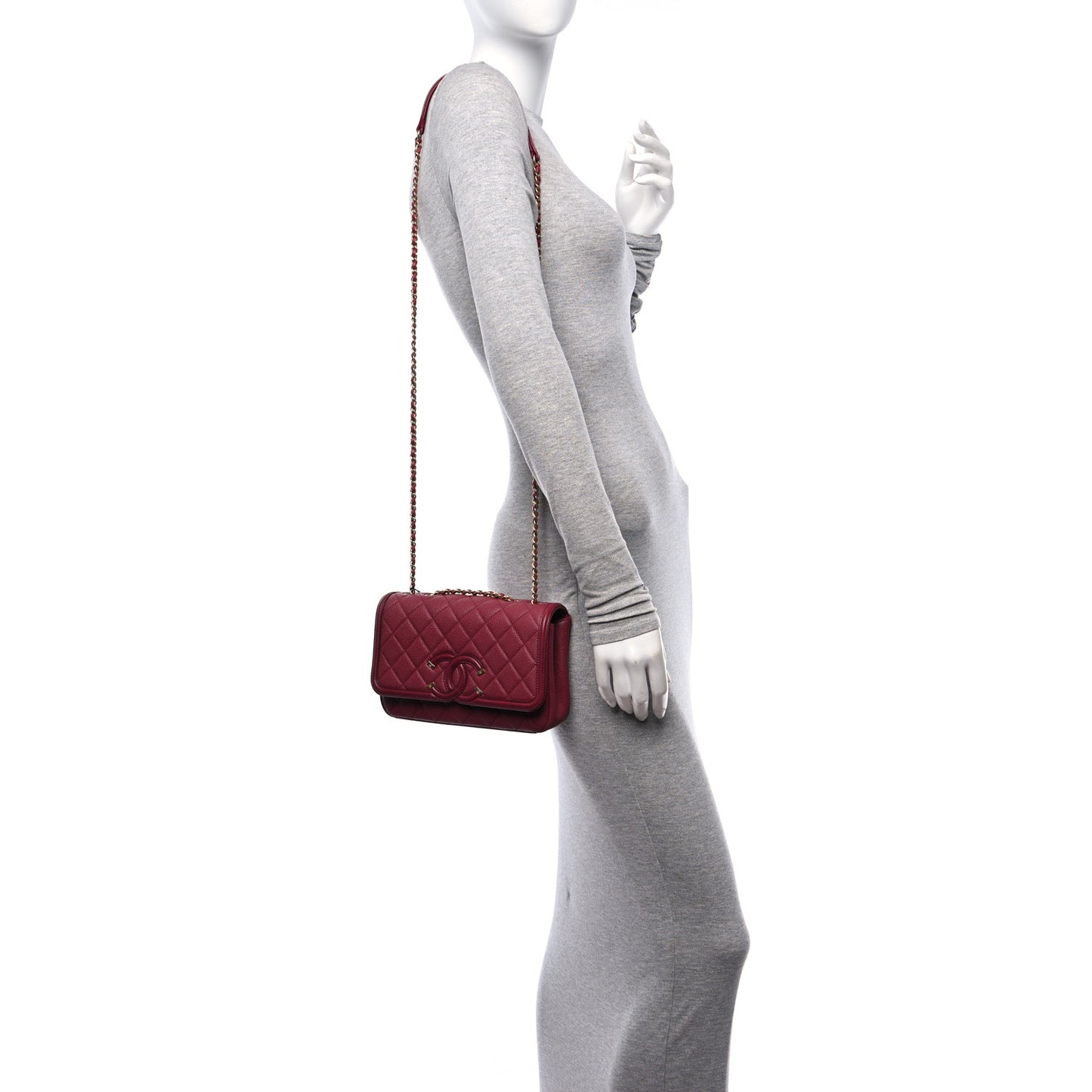 Caviar Quilted Small CC Filigree Flap Burgundy
