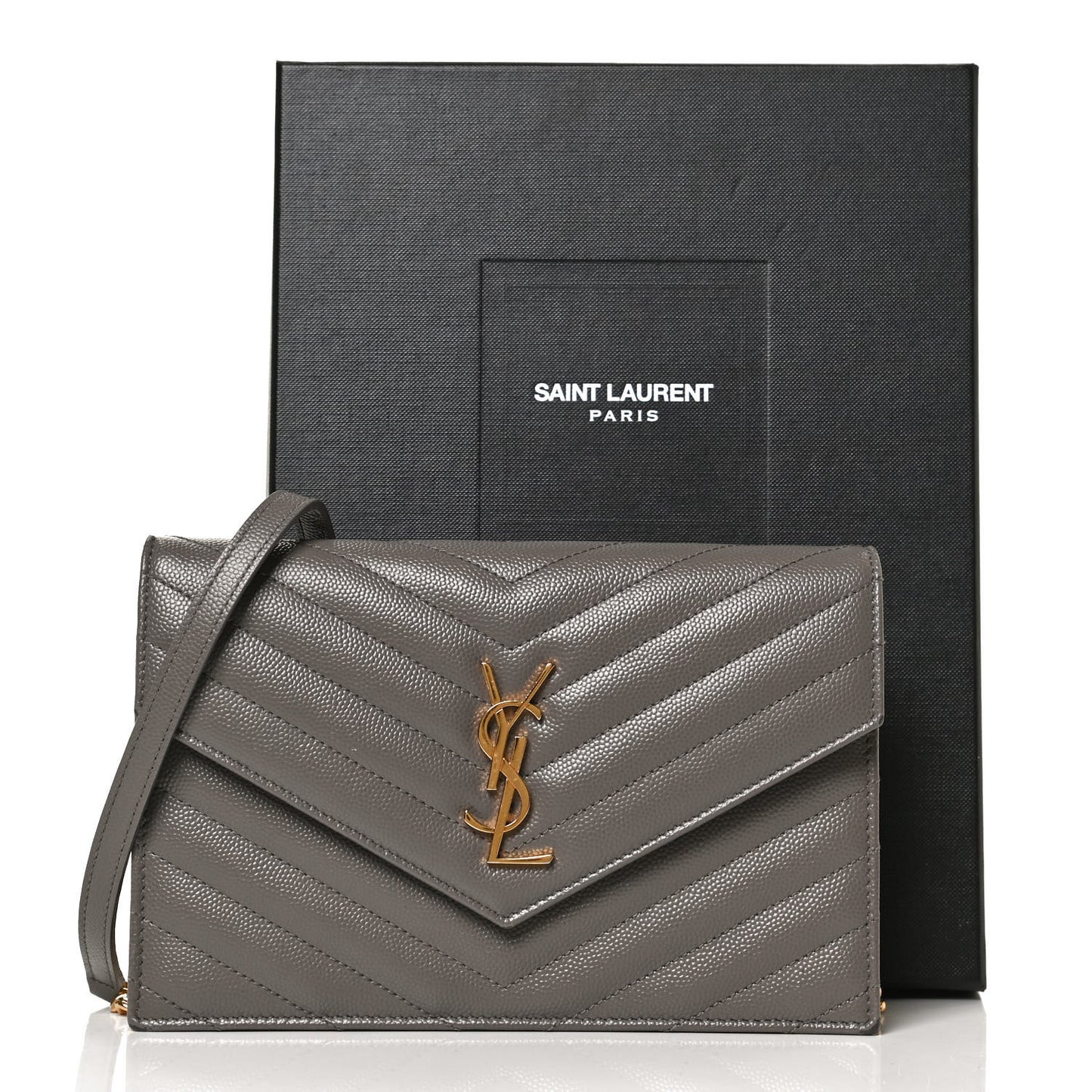 Grain De Poudre Matelasse Chevron Monogram Envelope Chain Wallet Earth