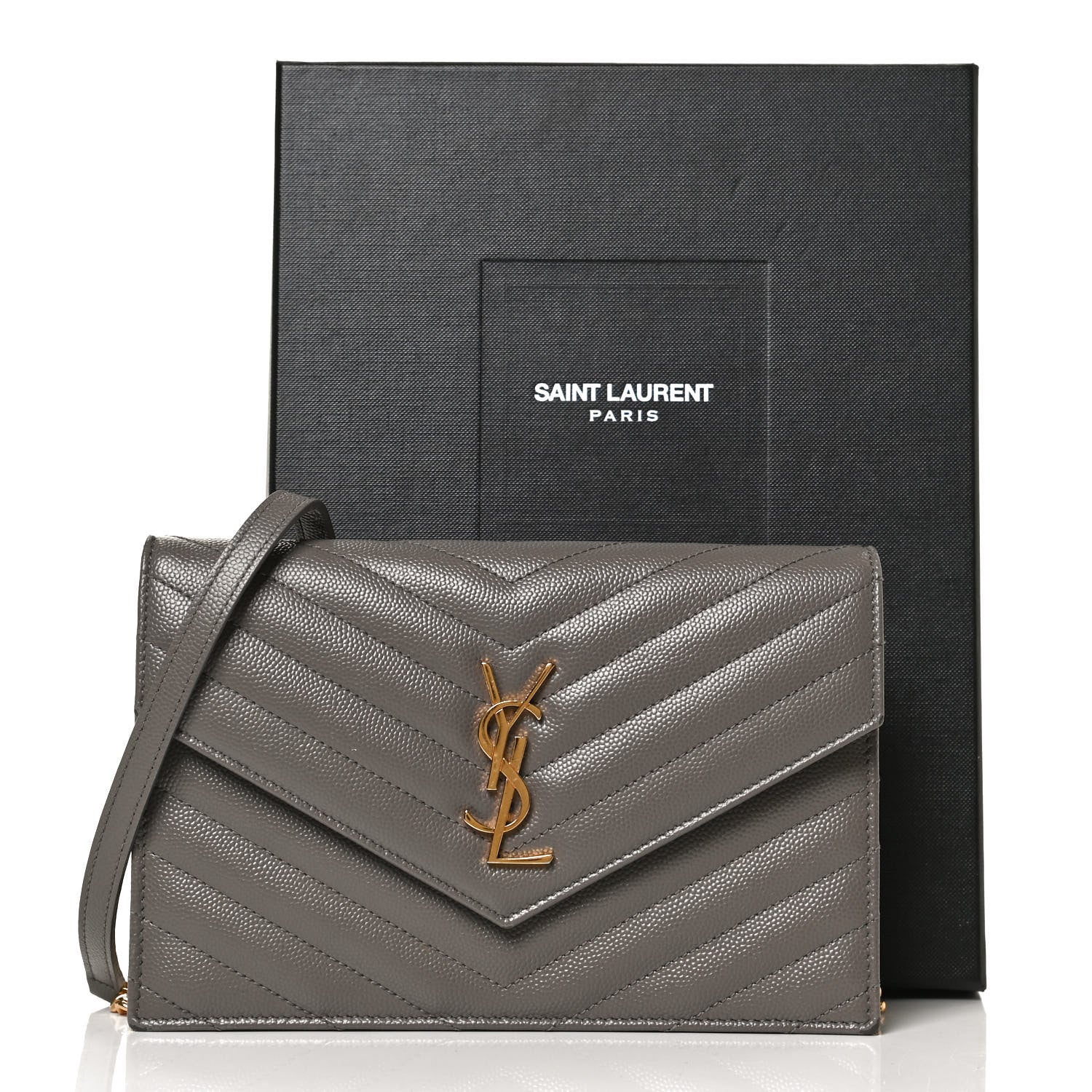 Saint Laurent Grain De Poudre Matelasse Chevron Monogram Envelope Chain Wallet Earth 15 of 15