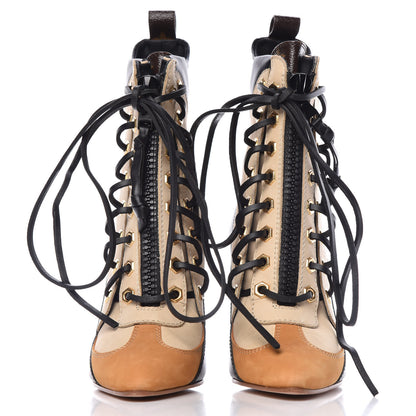 Louis Vuitton Calfskin Monogram Lauretate Half Boots 38 Beige 2 of 12