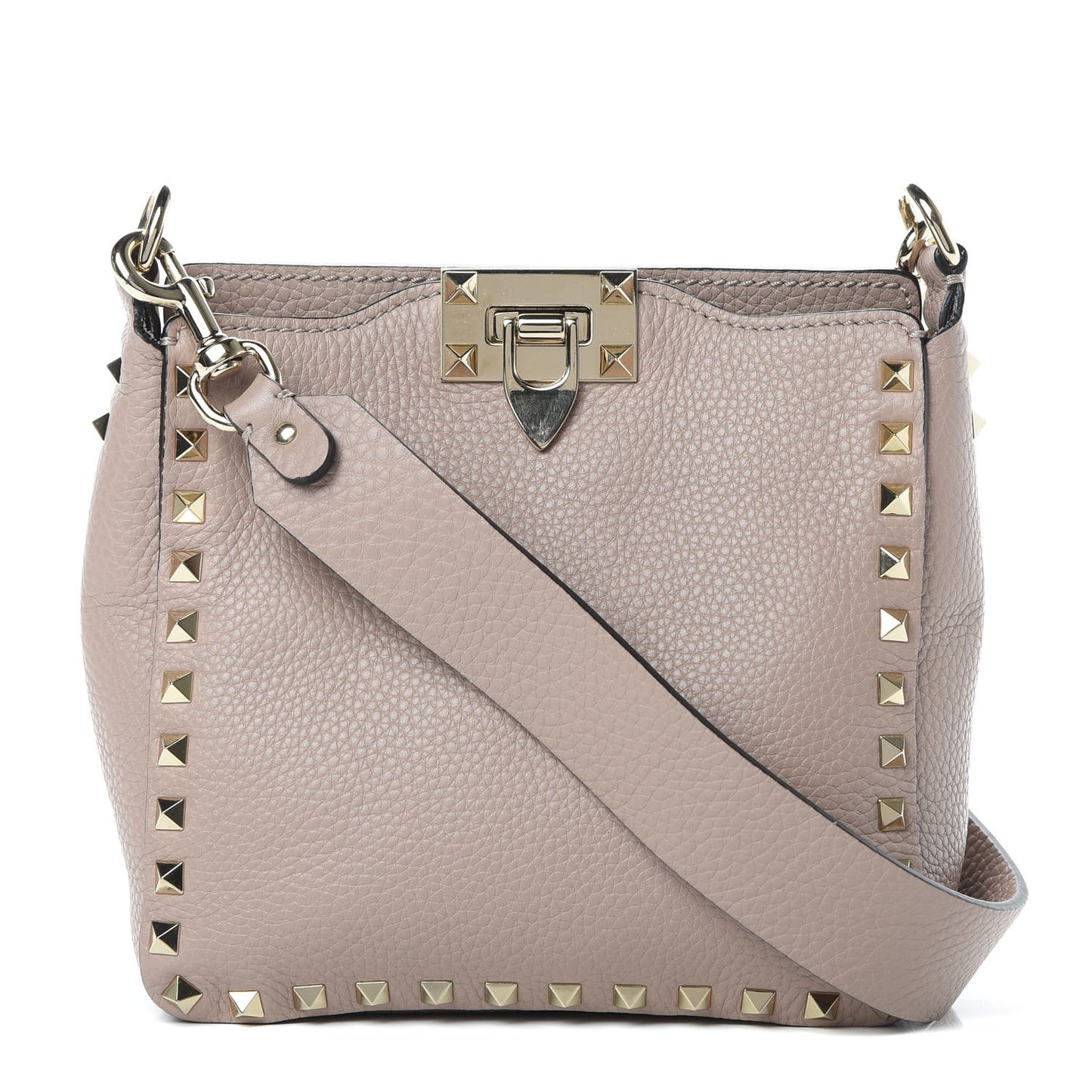 Pebbled Calfskin Mini Rockstud Flip-Lock Messenger Bag Poudre