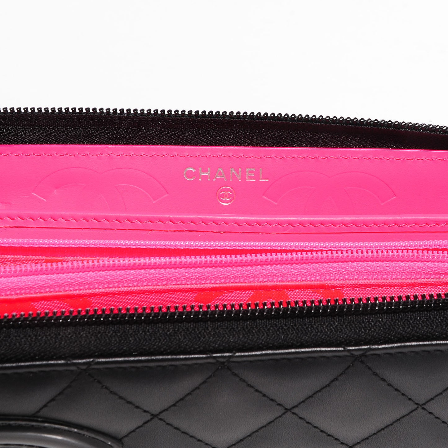 Calfskin Quilted Cambon Large Gusset Zip Around Wallet Black