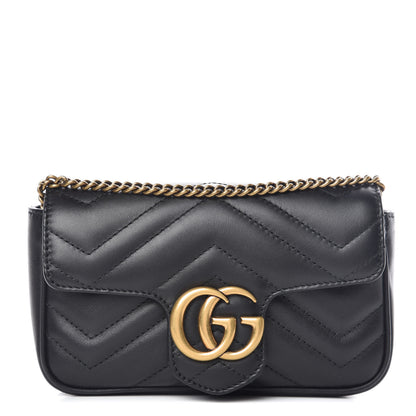 Gucci Calfskin Matelasse Super Mini GG Marmont Shoulder Bag Black 1 of 10