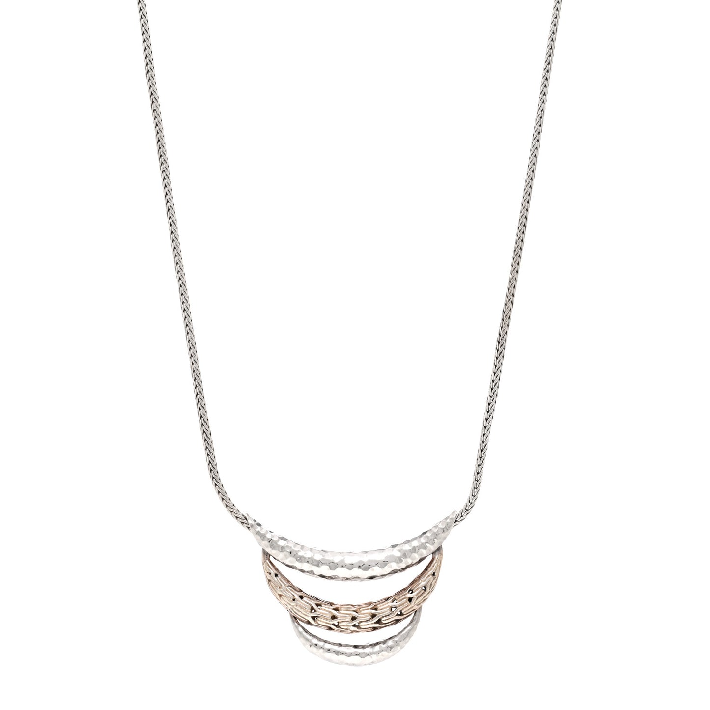 Sterling Silver Classic Chain Hammered Bib Necklace