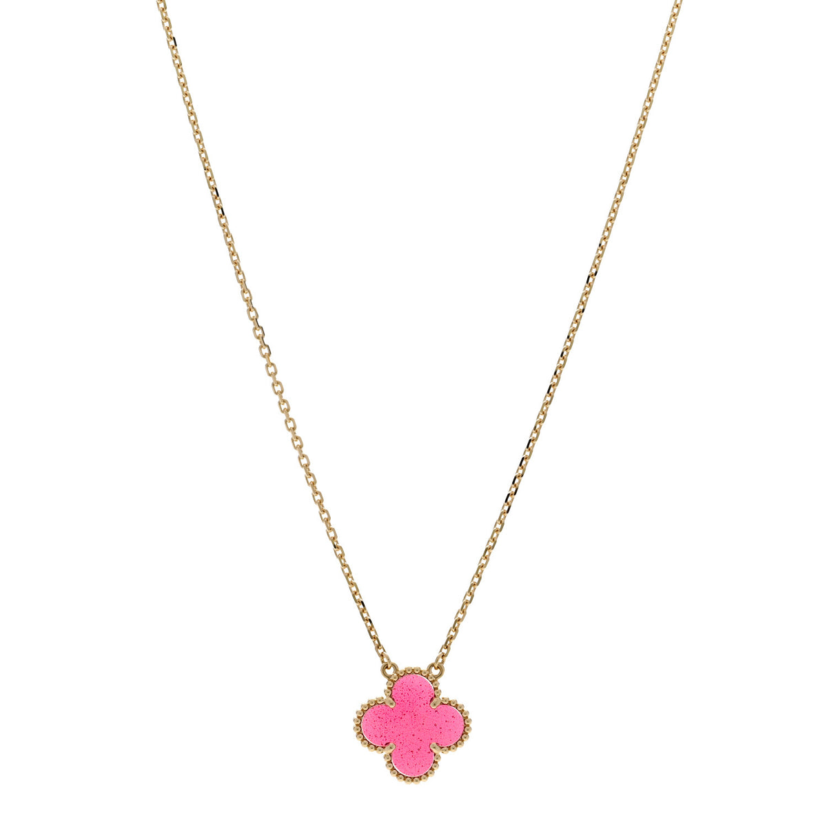 18K Yellow Gold Pink Enamel Vintage Alhambra Pendant Necklace