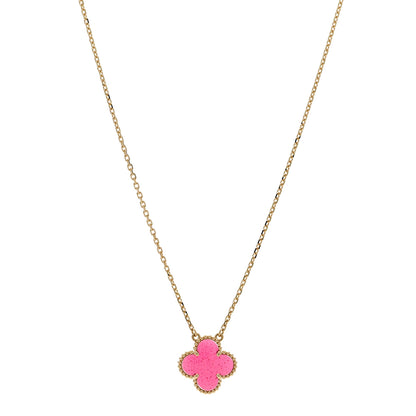 Van Cleef & Arpels 18K Yellow Gold Pink Enamel Vintage Alhambra Pendant Necklace 1 of 6