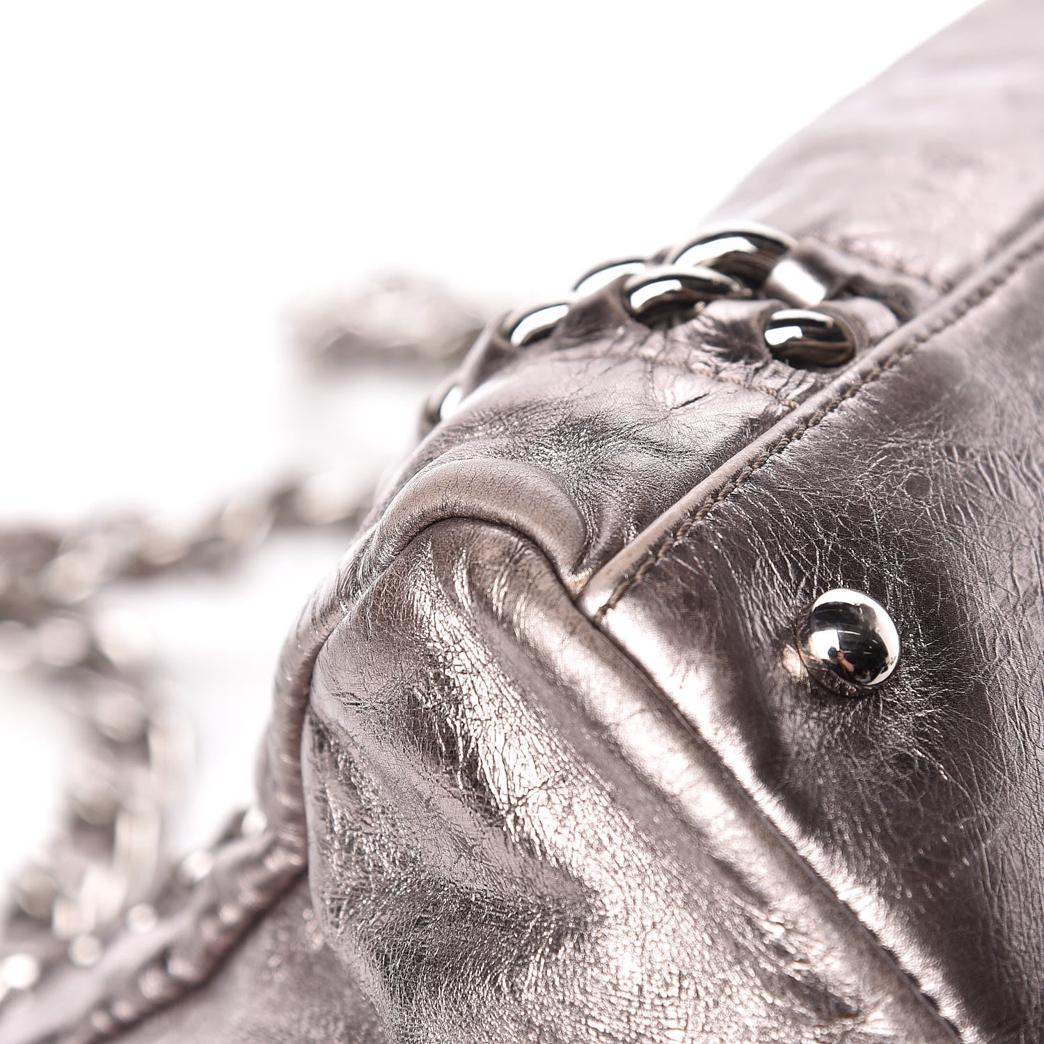 Chanel Metallic Cracked Calfskin Modern Chain Tote Dark Silver 12 of 16