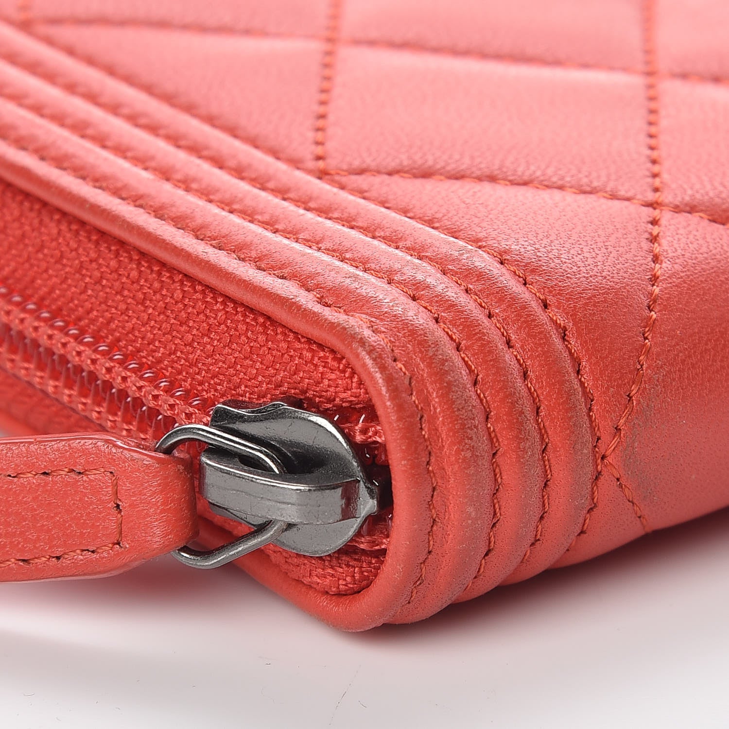 Chanel Lambskin Quilted Boy Zip Around Wallet Red 6 of 13
