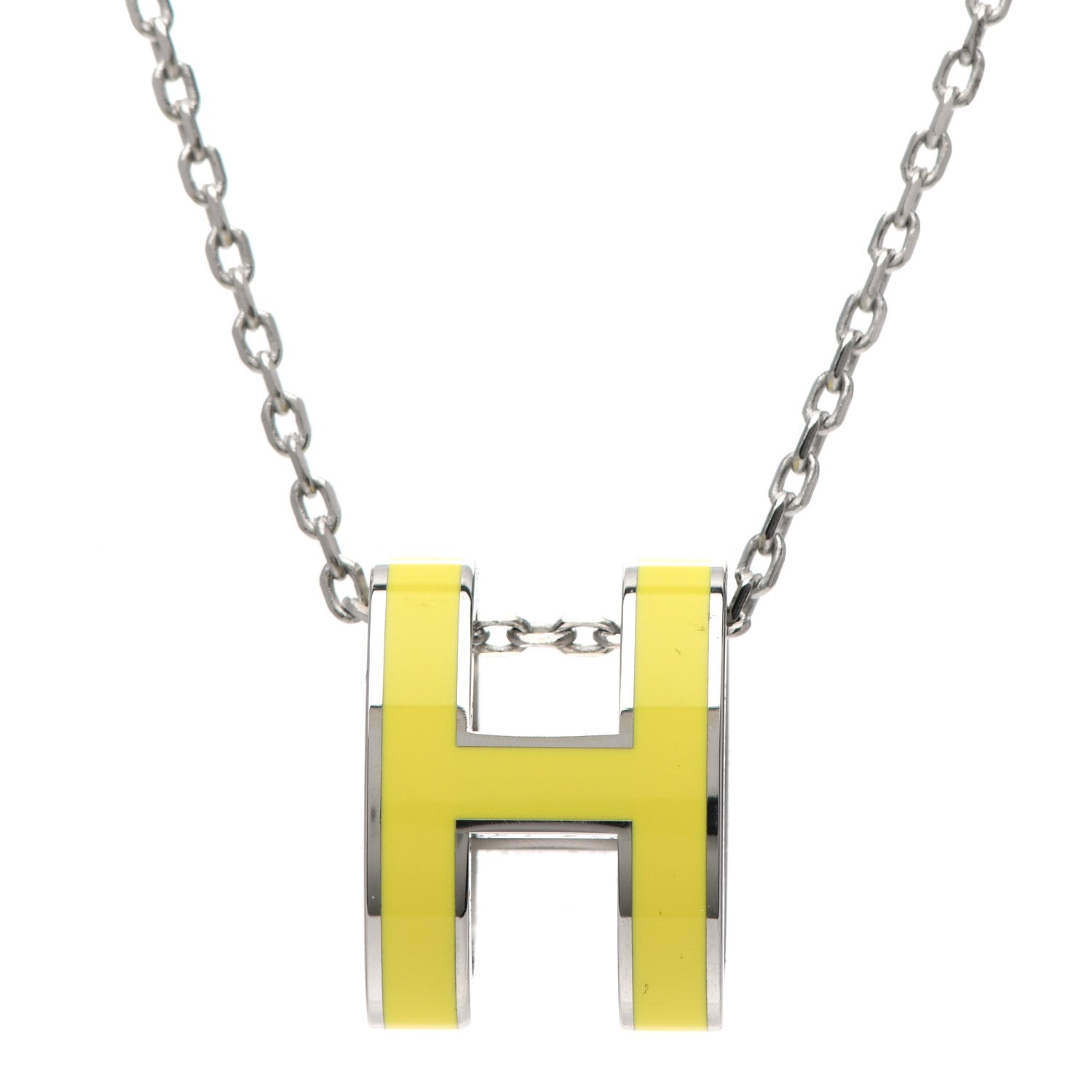 Hermes Lacquered Palladium Pop H Pendant Necklace Jaune Mimosa 4 of 6