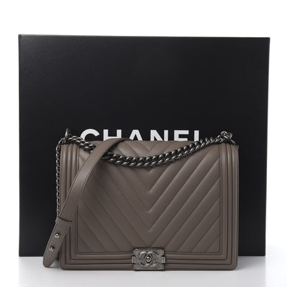 Chanel Lambskin Chevron Quilted Large Boy Flap Grey 12 of 12