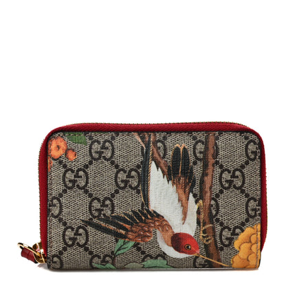 Gucci GG Supreme Monogram Tian Zip Around Card Case Wallet Beige Multicolor Red 1 of 7