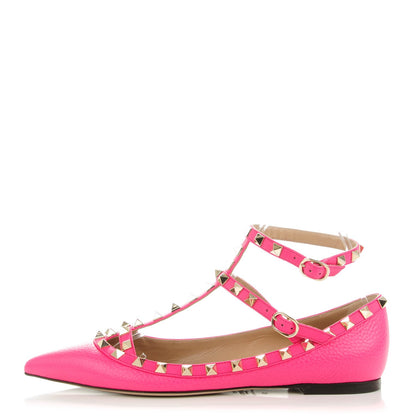 Valentino Garavani Pebbled Calfskin Rockstud Cage Ballerina Flats 38 Peony 1 of 8