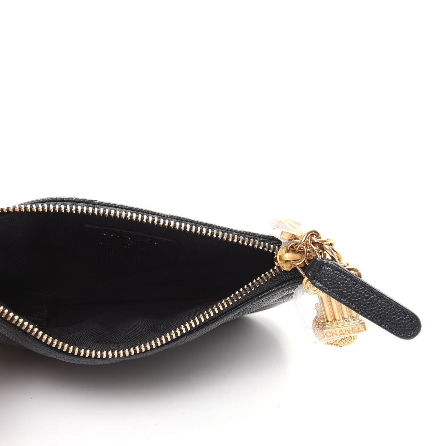 Caviar Chevron Quilted Small Ancient Greek Charms Cosmetic Case Black